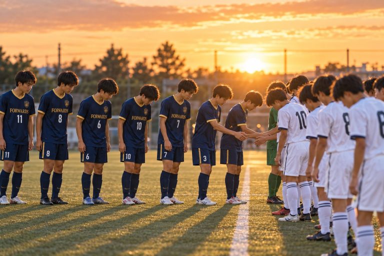 試合後に整列して挨拶する両チーム