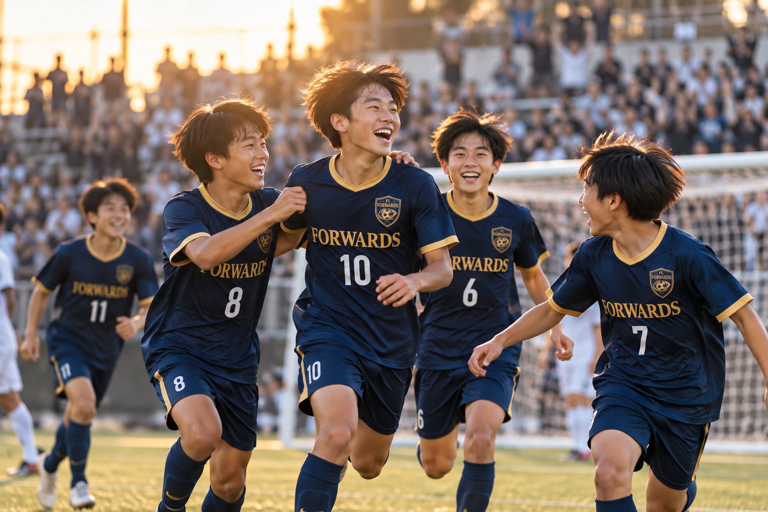 ゴールを決めて喜び合うFC FORWARDSの選手たち