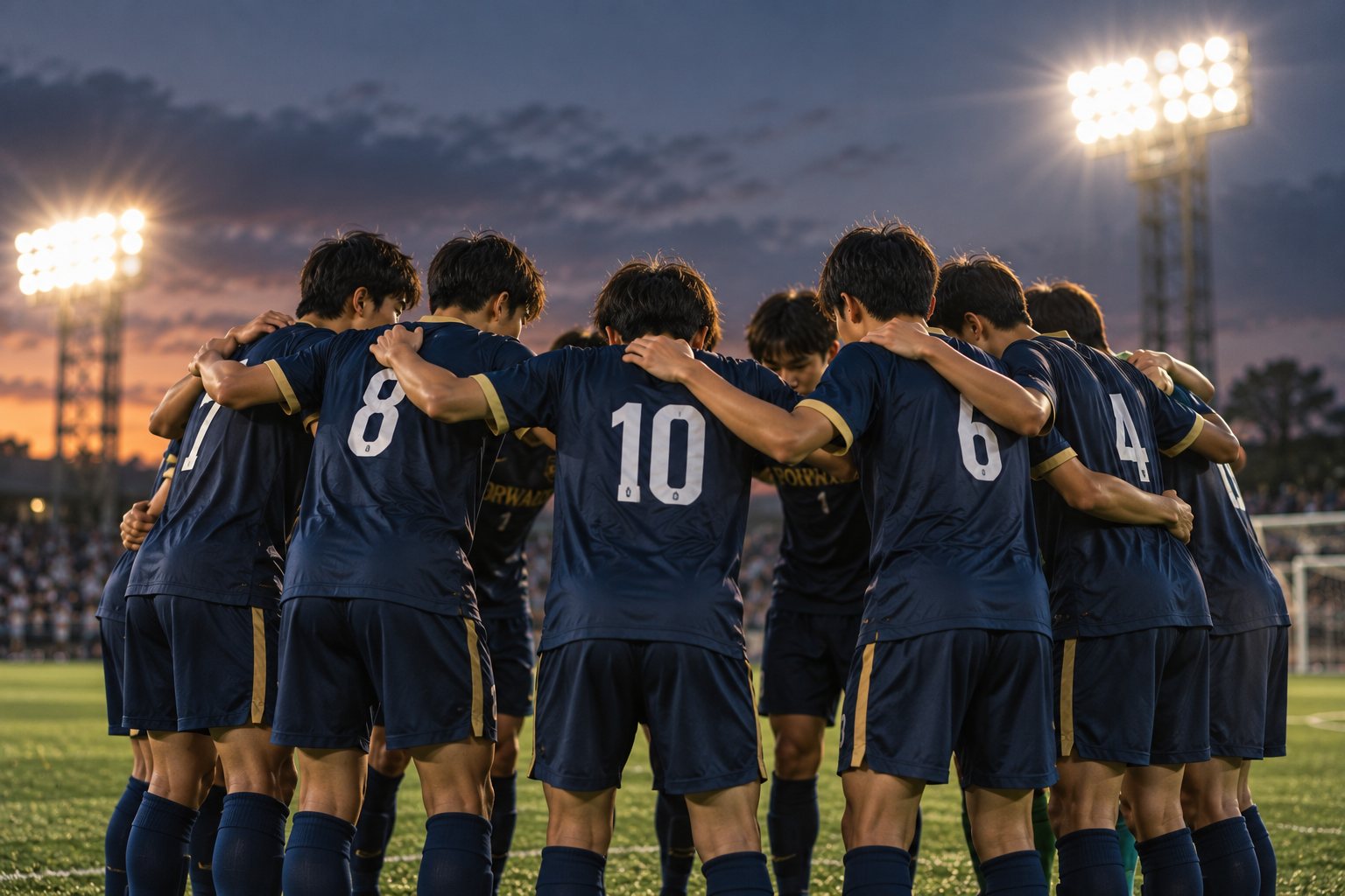 試合前に円陣を組む選手たち