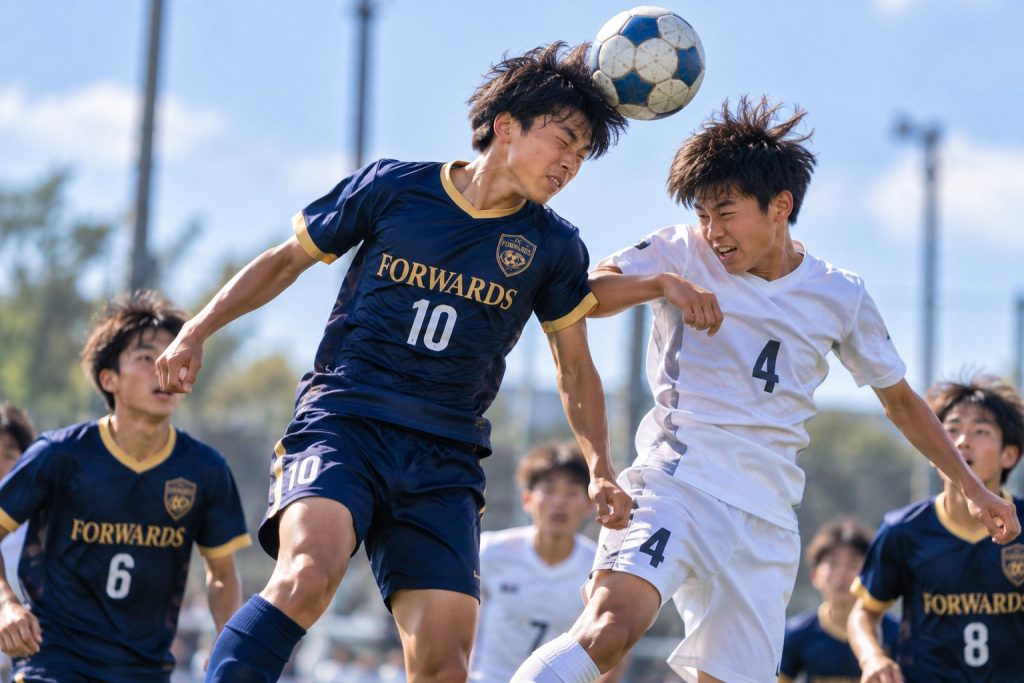 ヘディングで競り合うU-13の選手